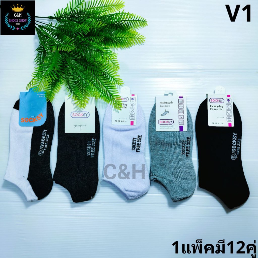 ถุงเท้าSocksyข้อสั้นใต้ตาตุ่ม สีพื้น ยกโหล12คู่ ขนาดฟรีไซส์37-45ใส่ได้ทั้งผู้หญิงและผู้ชาย ผ้านิ่มยืดใส่สบาย พร้อมส่งจ้า