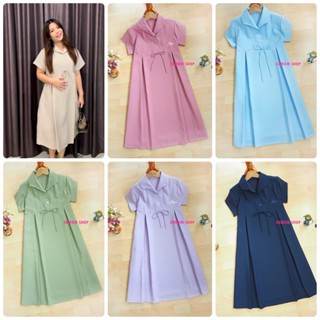 ชุดคลุมท้องใส่ทำงาน ยาวคลุมเข่า ใส่สบาย แต่งปกคอป้าน