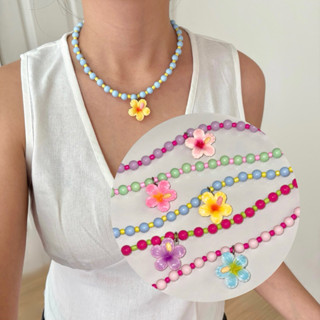 Piing me Necklace | สร้อยคอลูกปัดกลม (8 mm) สลับลูกปัดเม็ดทร…