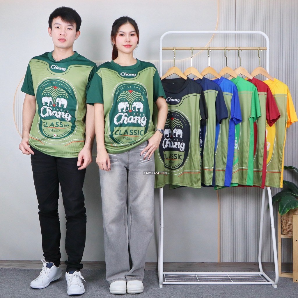 เสื้อกีฬาลำลอง m-3xl  เสื้อคอกลม แขนสั้น แต่งสีทูโทน พิมพ์ลายChang ผ้าไมโคร เนื้อผ้านิ่ม ระบายอากาศได้ดี t2511#