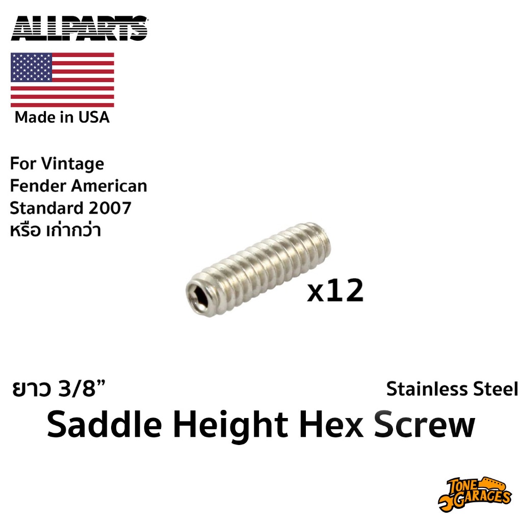 Allparts GS-0002 Saddle Height Stainless Steel Screw for Fender American Standard 2007/older น็อตตัวหนอน Made in USA