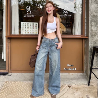 ᴍᴏɴᴀ ᴊᴇᴀɴꜱ✨กางเกงยีนส์ขากระบอกใหญ่ สีฟอก ผ้านุ่ม Baggy jeans กางเกงยีนส์ผู้หญิง