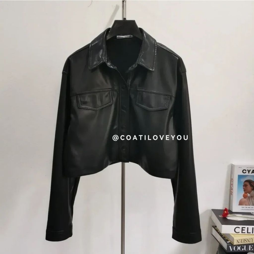 Bershkaa​ ​Faux​ Leather​ Crop Jacket​

