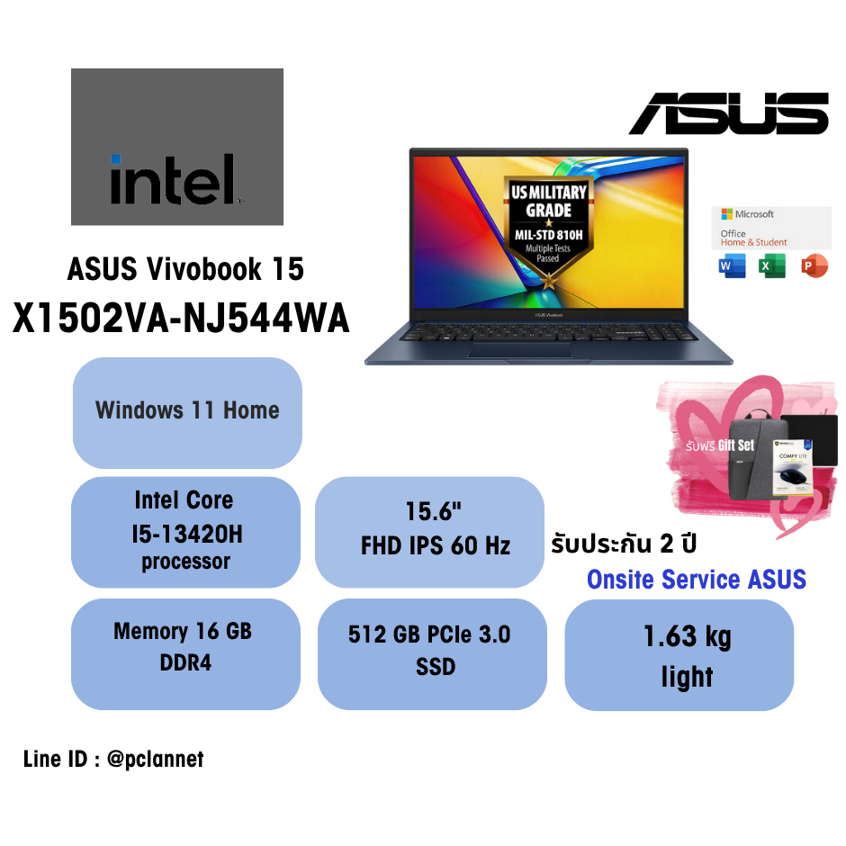 ASUS Notebook Vivobook 15 X1502VA-NJ544WA Intel Core i5-13420H 16GB 512GB 15.6" Win11 Office2024 2Y