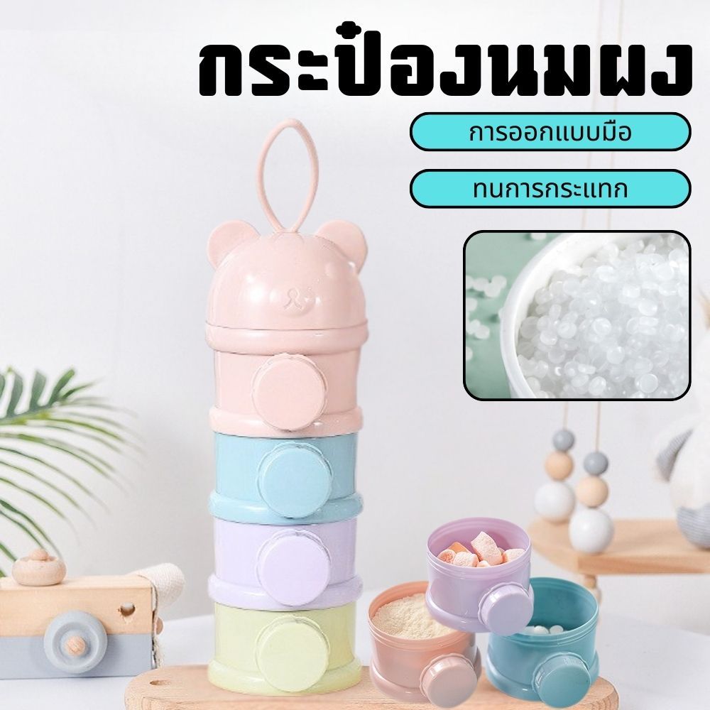 เก็บนมผง กระป๋อง 4 ชั้น ฝาปิดมิดชิด เปิดด้านข้าง พกพาสะดวก สำหรับทารก และเด็กเล็ก กล่องเก็บนมผง ของใช้แม่และเด็ก