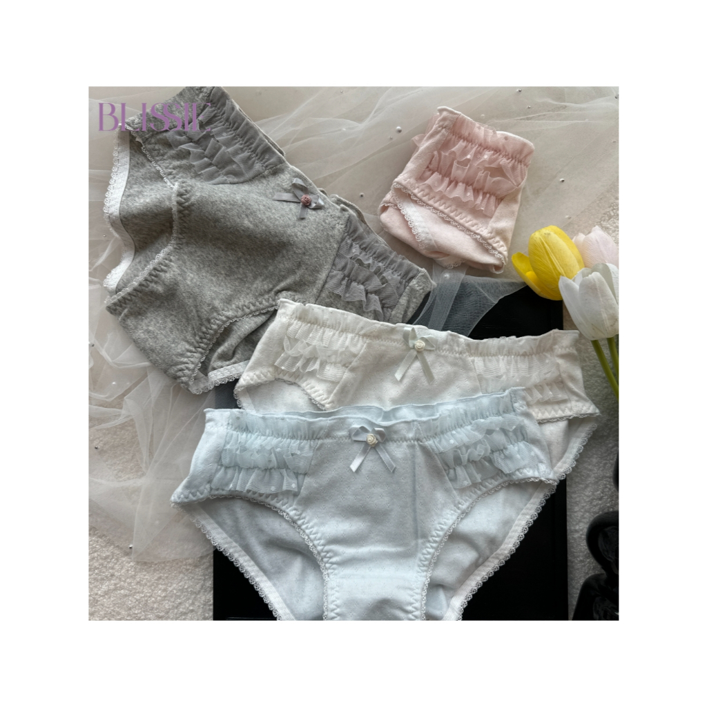 กางเกงในผู้หญิงสาวน้อยสีพื้น สไตล์พัฟฟ์ ตลอดทั้งปี ผ้านุ่ม ผ้าฝ้ายถักทอระบายอากาศดี แต่งโบว์น่ารัก คุณภาพพรีเมียม