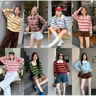 เสื้อโปโลแขนยาวผ้าไหมพรมทอลาย งานกระดุมหน้า WRPL0020