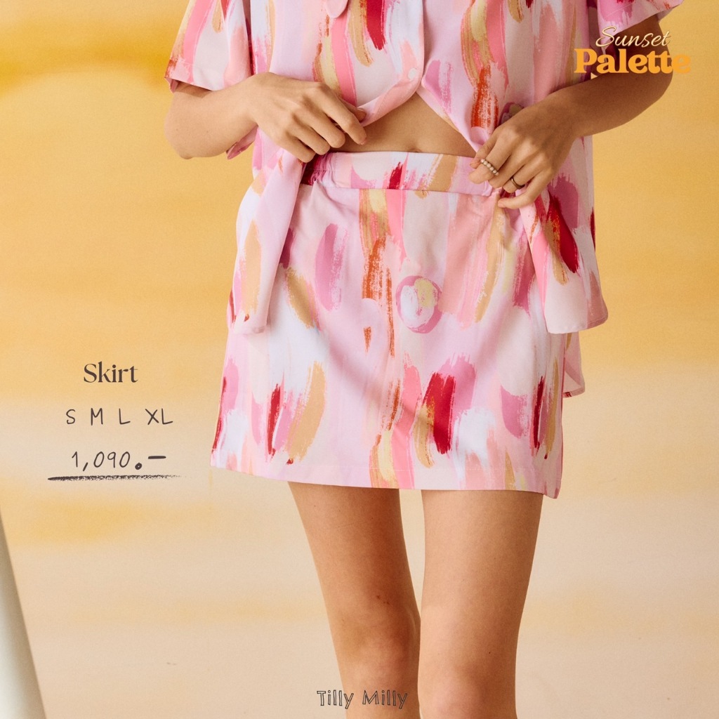 Tilly Milly กระโปรงผู้หญิงทรง A สั้นลายบลัช (สีชมพู)  - Sunset Palette Collection