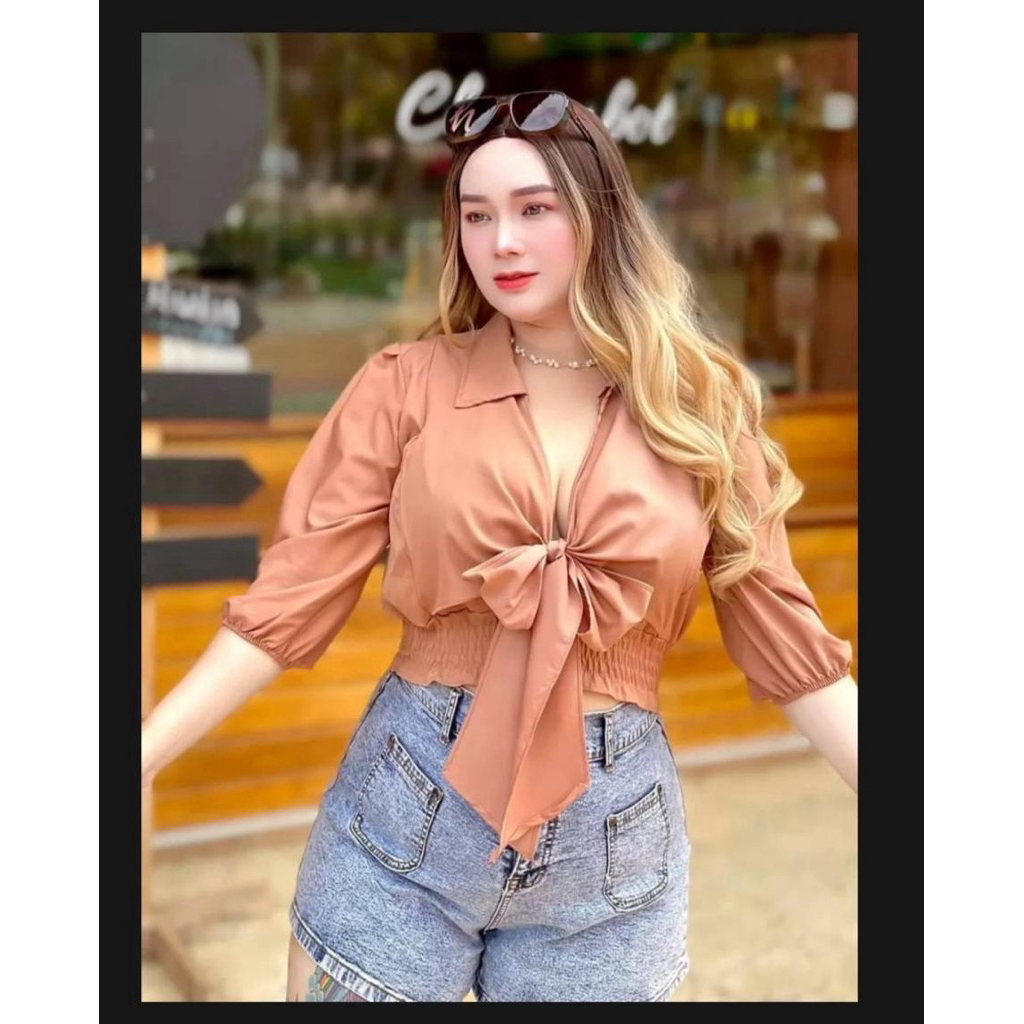 เสื้อสาวอวบเสื้อสาวอ้วนVani อก38-44 ความยาว18 เสื้อเชิ้ตครอปผ้าพื้น อก38-44 ความยาว18 (มัดอก)