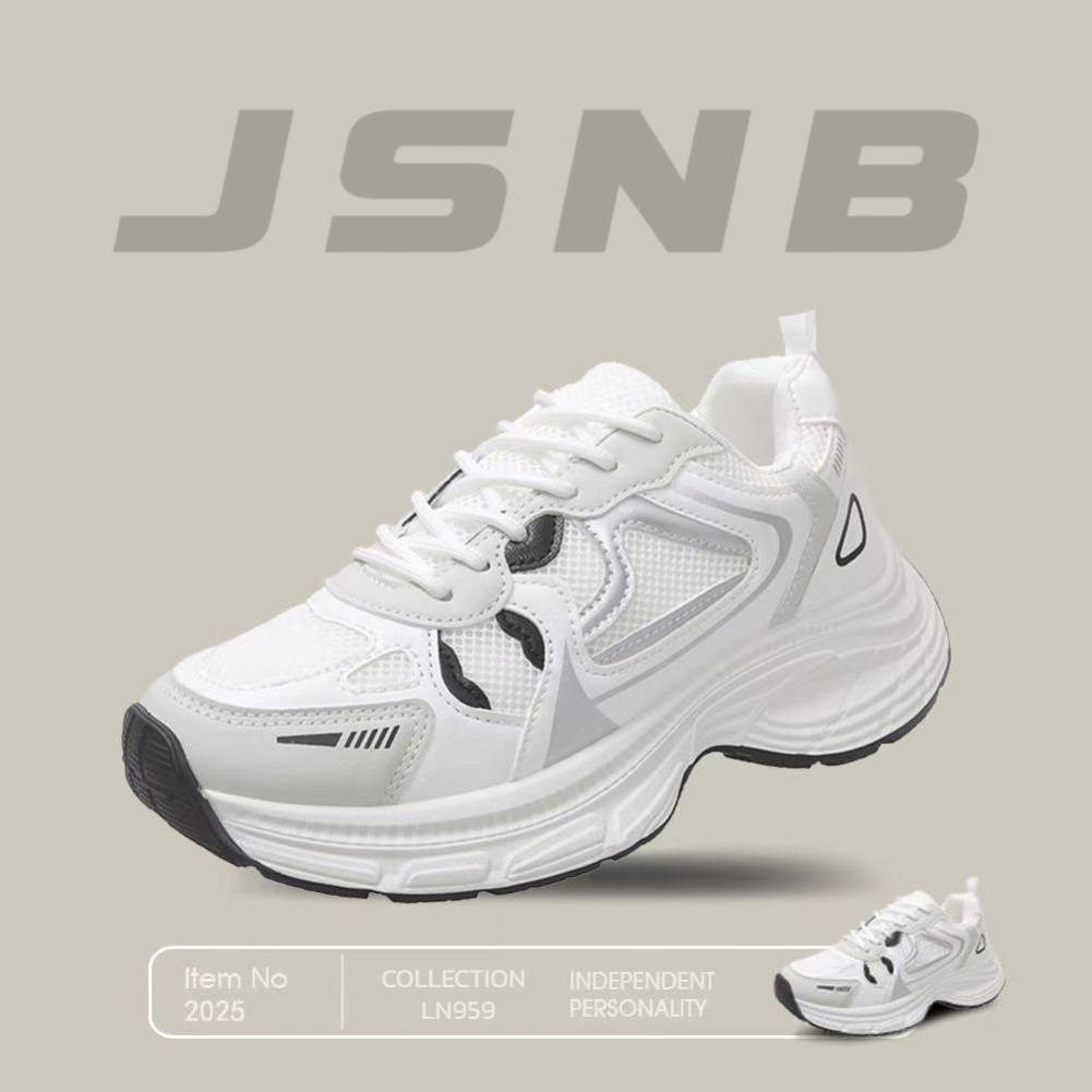 JSNB ส่งฟรี รองเท้าผ้าใบ พร้อมส่ง รองเท้าผ้าใบแฟชั่น รองเท้าผู้หญิงพื้นหนา มินิมอล รองเท้าลำลอง รองเ
