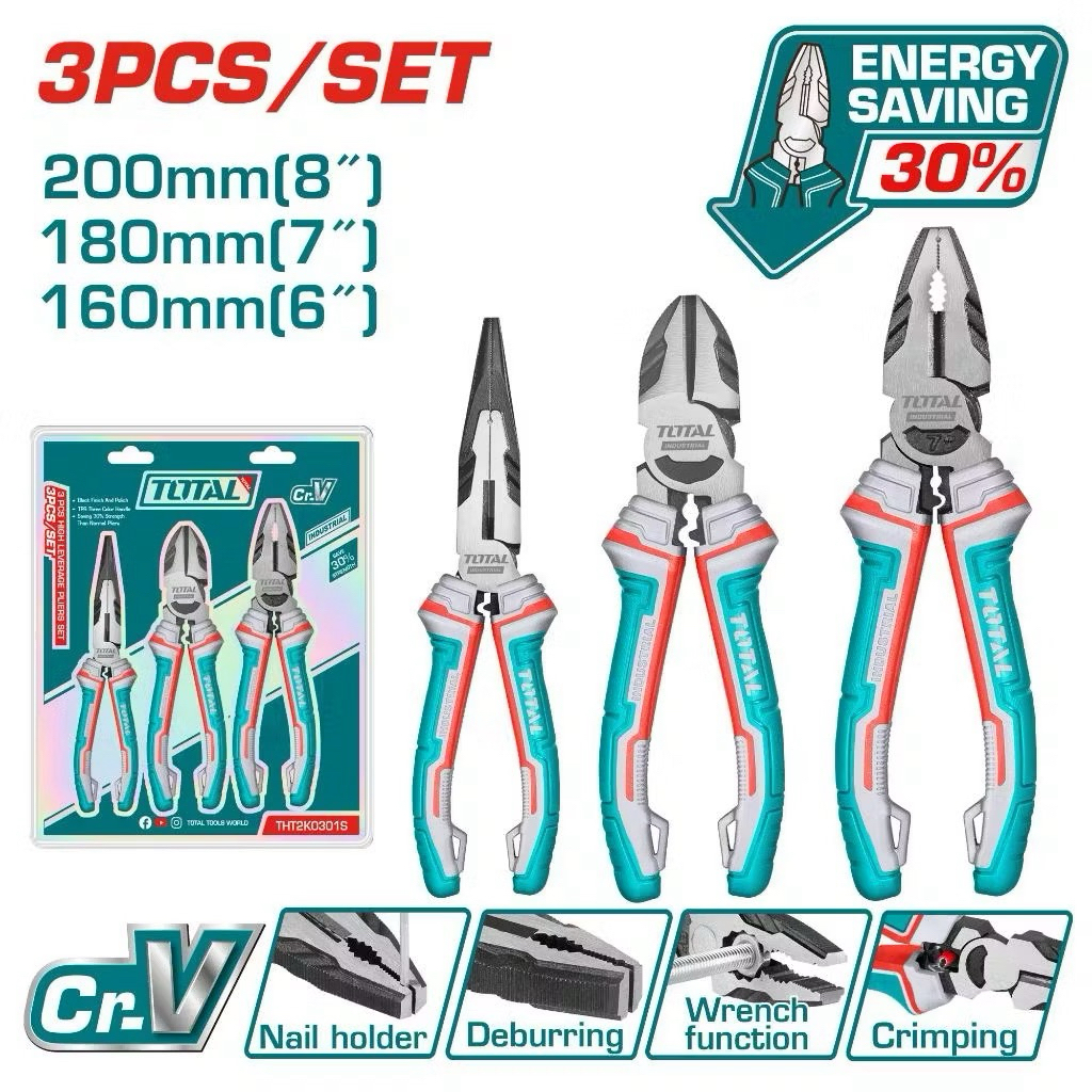 Total คีม 3 ตัวชุด High Leverage คีมปากจิ้งจก  คีมปากเฉียง  คีมปากแหลมTHT2K0301S / THT1K0301 รุ่นงาน
