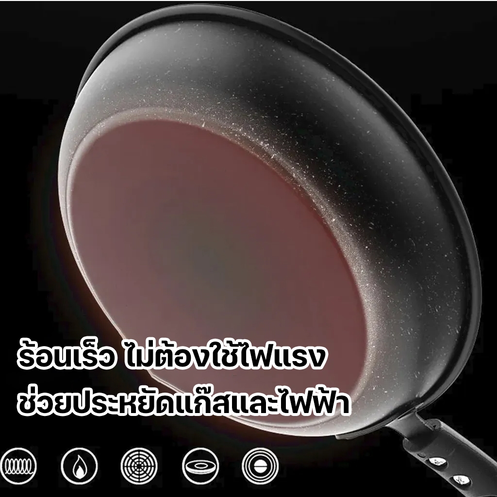 กระทะเคลือบหินอ่อน กระทะ เทฟล่อน 3ชั้น ไม่ติดกะทะ กระทะนอนสติ๊ ขนาด 21-25cm กระทะหน้ากว้างหม้อเกาหลี ใช้กับเตาแม่เหล็ก - รูปที่ 4