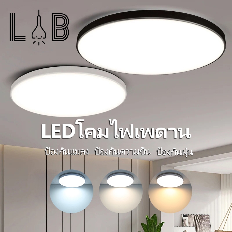 ECONNโคมไฟเพดานโคมไฟติดเพดาน LED สีขาวและดำ23cmปรับแสงได้ 3 ระดับ กันยุง กันฝุ่น ลดแสงแยงตา สำหรับห้องนอน ห้องครัวโคมไฟ
