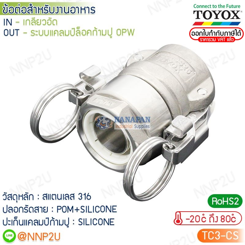 TOYOX ข้อต่อสําเร็จรูปสําหรับงานอาหาร TC3-CS แคลมป์ล็อค ข้อต่อสแตนเลส TOYOXCONNECTOR