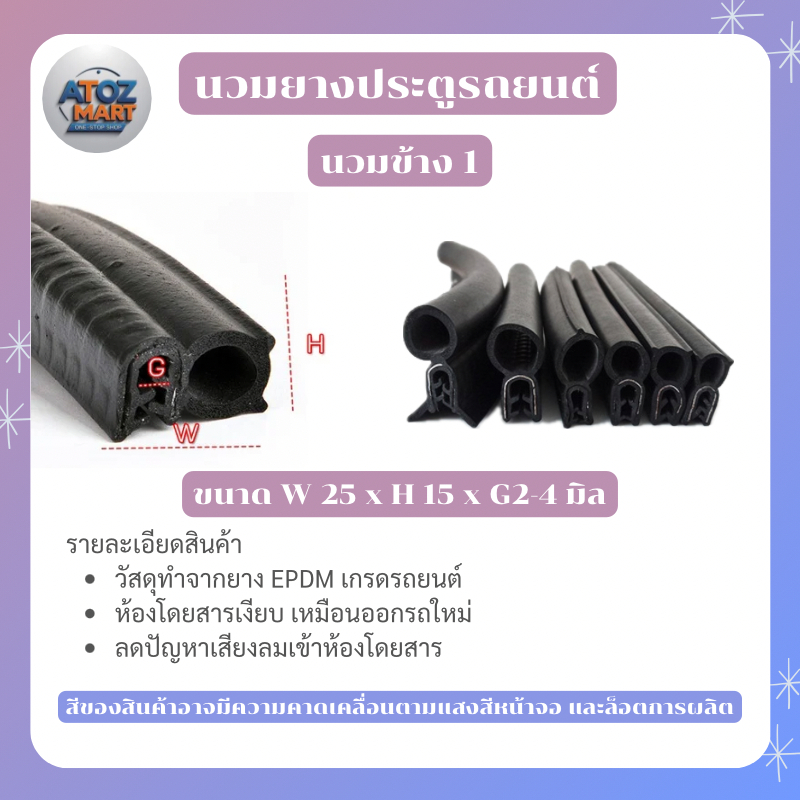 นวมยางขอบประตูรถ ลดเสียงลม ยางกระดูกงู EPDM แบบนวมบน และนวมข้าง (ราคาต่อเมตร)