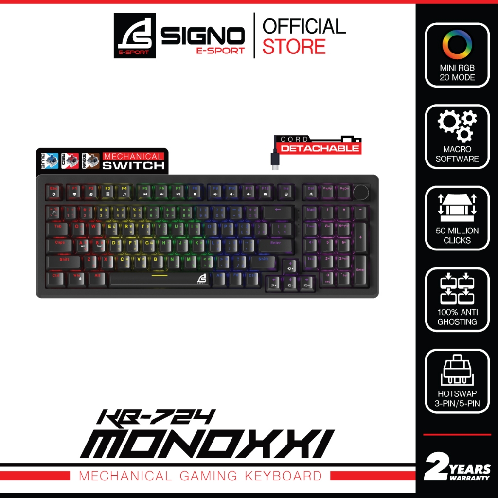 SIGNO KB-724 คีย์บอร์ดเกมมิ่ง Mechanical Keyboard (Blue/Red/Brown Switch) ไฟ Mini RGB มาโคร เปลี่ยนสวิตช์ได้ Hot-Swap