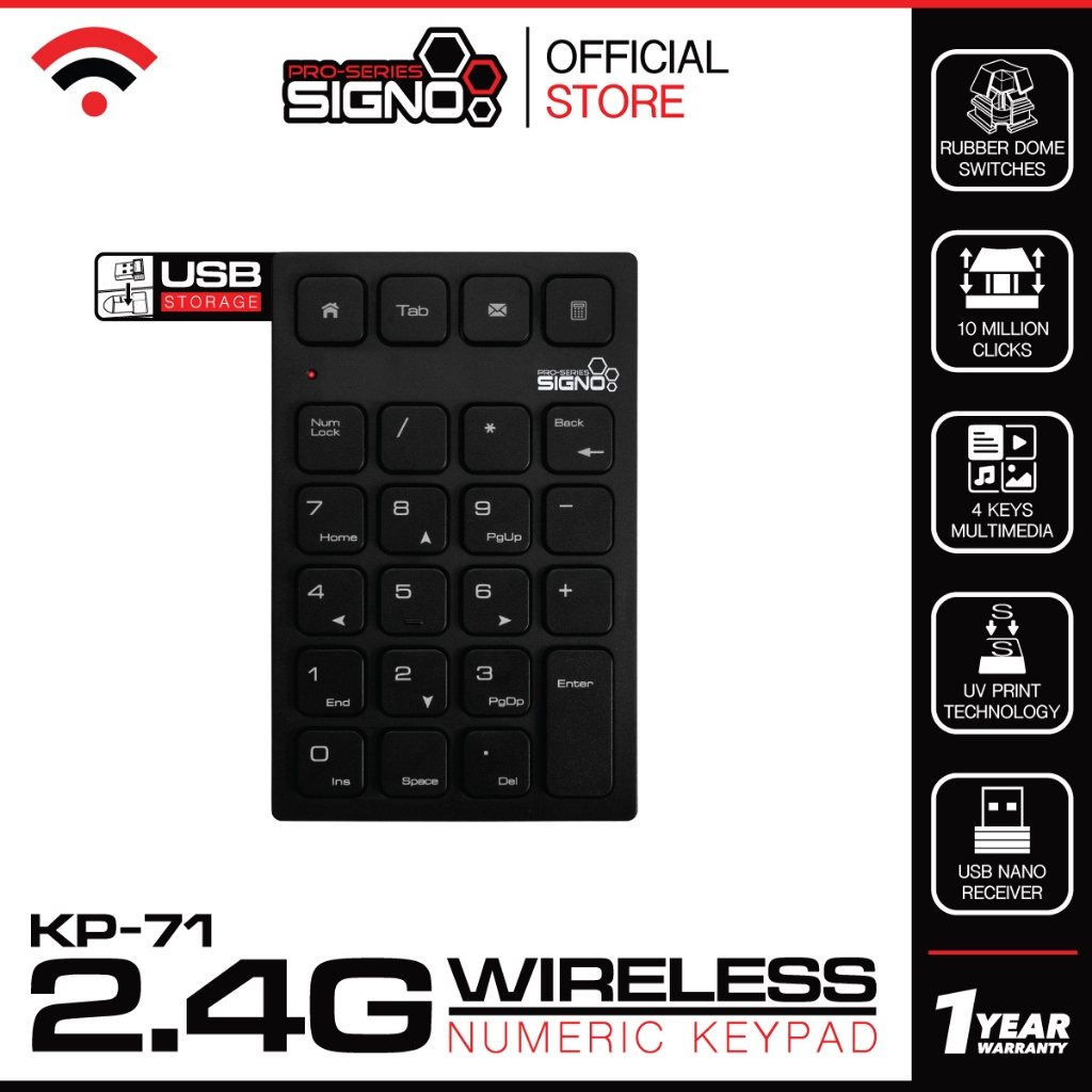 SIGNO KP-71 คีย์บอร์ดตัวเลขไร้สาย Wireless Numeric Keypad 23 ปุ่ม มีระบบประหยัดพลังงาน