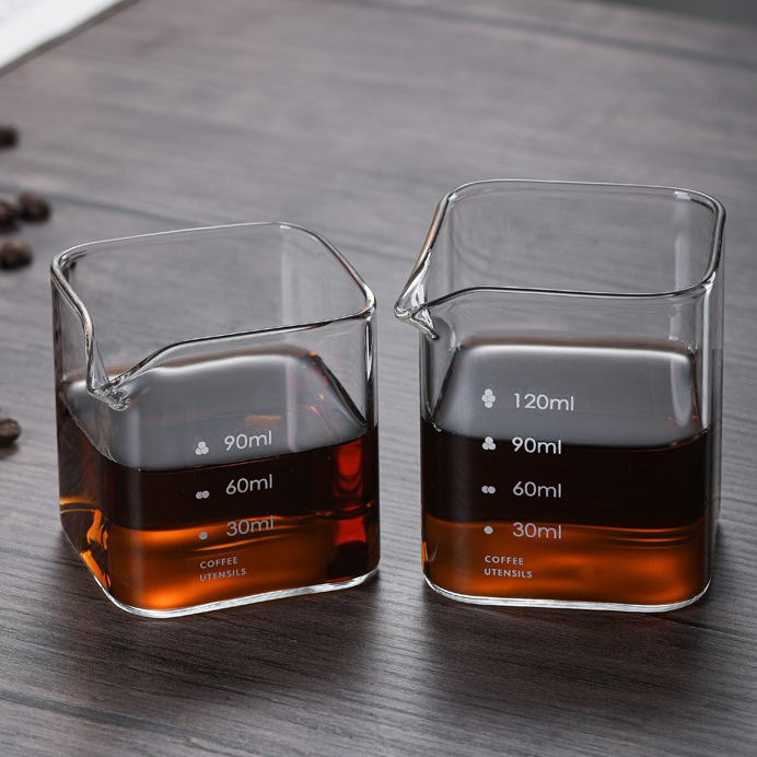 แก้วกาแฟแก้วนมถ้วยตวงกาแฟ ทรงสี่เหลี่ยม 90 ml. และ 120 ml.