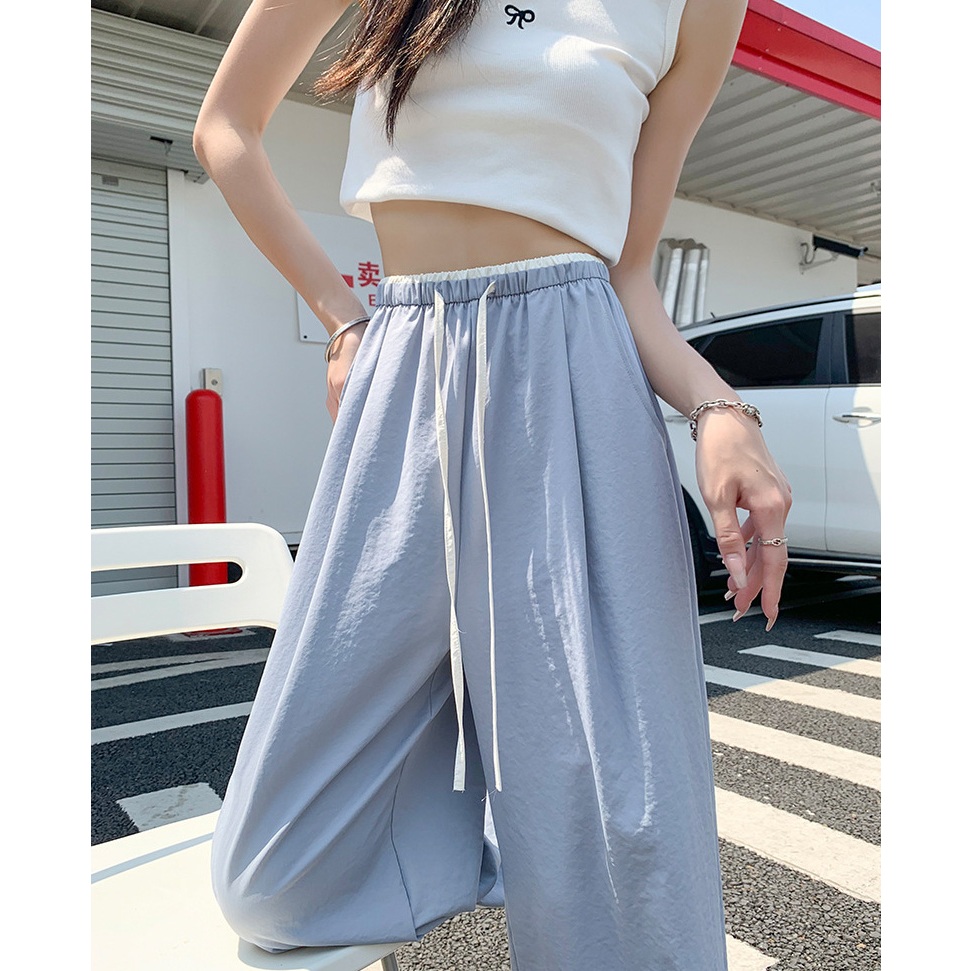 พร้อมส่งจากไทย💥 กางเกงขาม้าผู้หญิง ขาใหญ่ กางเกงลำลอง กางเกงแห้งไว เอวสูง ทรงหลวม โปร่งสบาย สวมใส่สบาย #F048 - รูปที่ 5