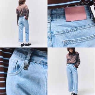[Trendyลด25%] CHUUCHOP - (XS-6XL) Tyler jeansกางเกงยีนส์ทรงตรง เอวสูง ขาพับ ผ้านิ่ม ใส่สบาย ลุคมินิมอล (C8403)