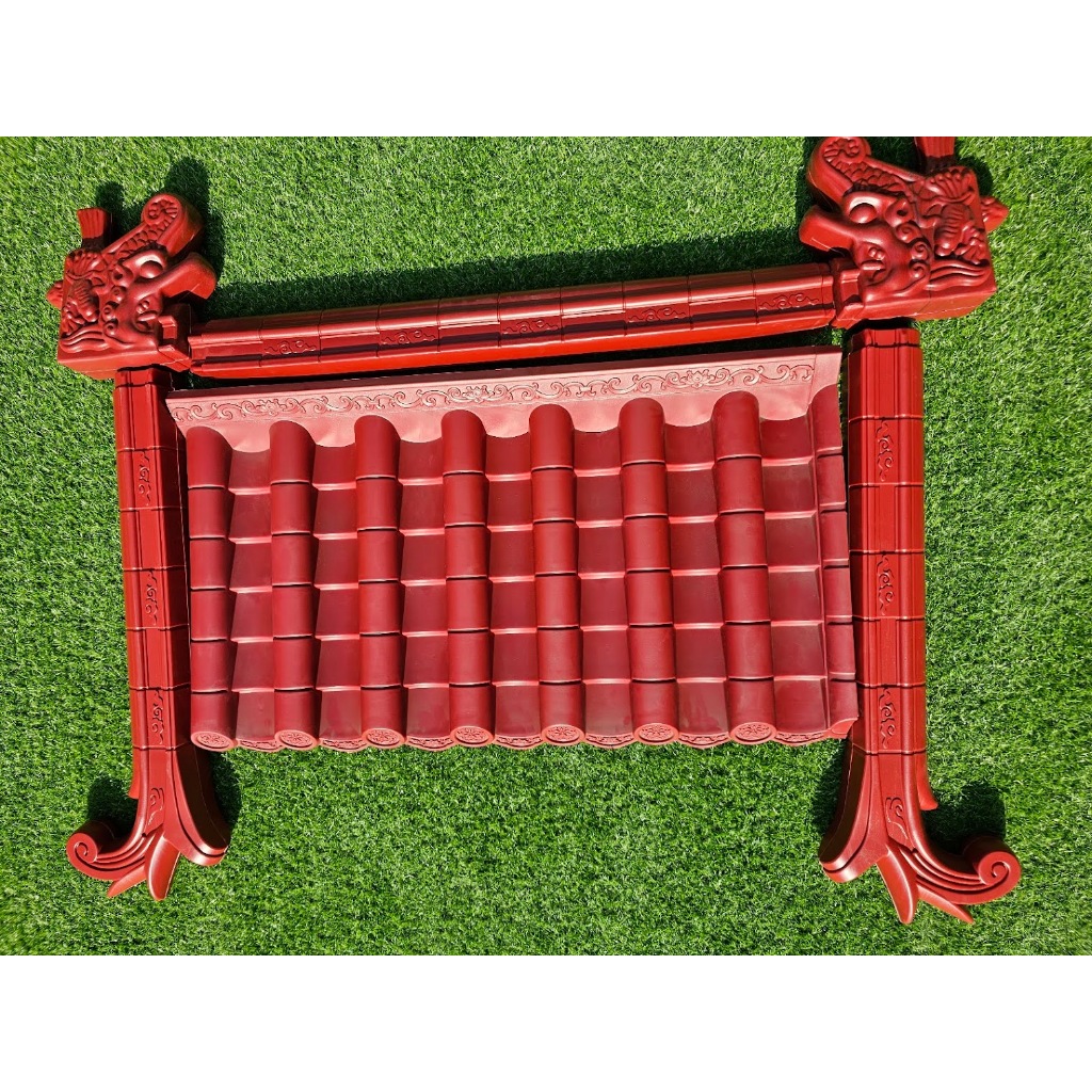 หลังคาพลาสติก PP หลังคา กันสาด สไตล์จีน ญี่ปุ่น ตกแต่งบ้าน ขนาด 60*110cm(รุ่นหนาพิเศษ)ลายดอกบัวสีแดง