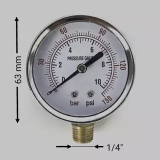 เกจวัดแรงดัน psi (Pressure Gauge) ขนาด10bar 150psi เกจ์วัดแรงดันน้ำ ลม และน้ำมัน หน้าปัด 2.5นิ้ว เกลียว BSP 1/4"