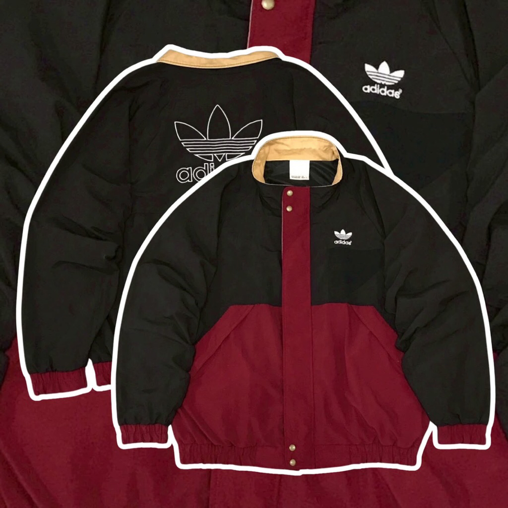Adidas Vintage Jacket สีแดงดำ (ผ้าร่ม) รอบอก 58" ยาว 30"