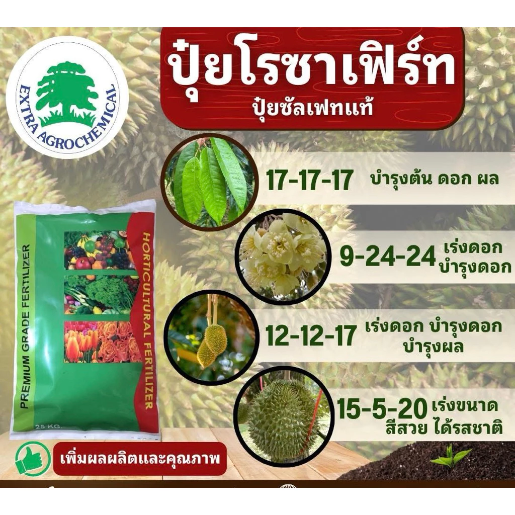 โรซาเฟิร์ท (25 กิโลกรัม) ปุ๋ยเม็ด ซัลเฟตแท้ ละลายเร็ว #แม่ปุ๋ย #15-5-20 #17-17-17 #12-12-17
