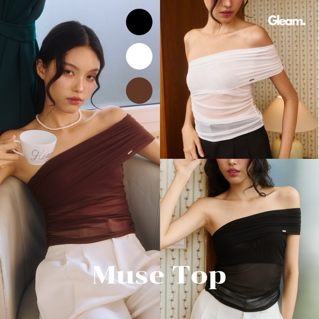 Gleam.bkk | “Muse Top” เสื้อเกาะอกไหล่เดี่ยว ดีไซน์ปาดไหล่ด้านซ้าย ดีเทลติดโลโก้แบรนด์