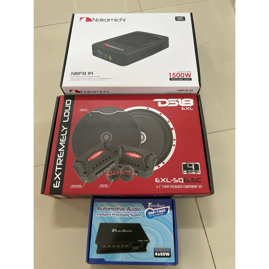 ชุดละ 7850บาท 8“ Subbox NAKAMICHI 1ตัว DSP Amp60x4 ในตัว   1ตัว 6.5“แยกชิ้น DS-18 1ชุด