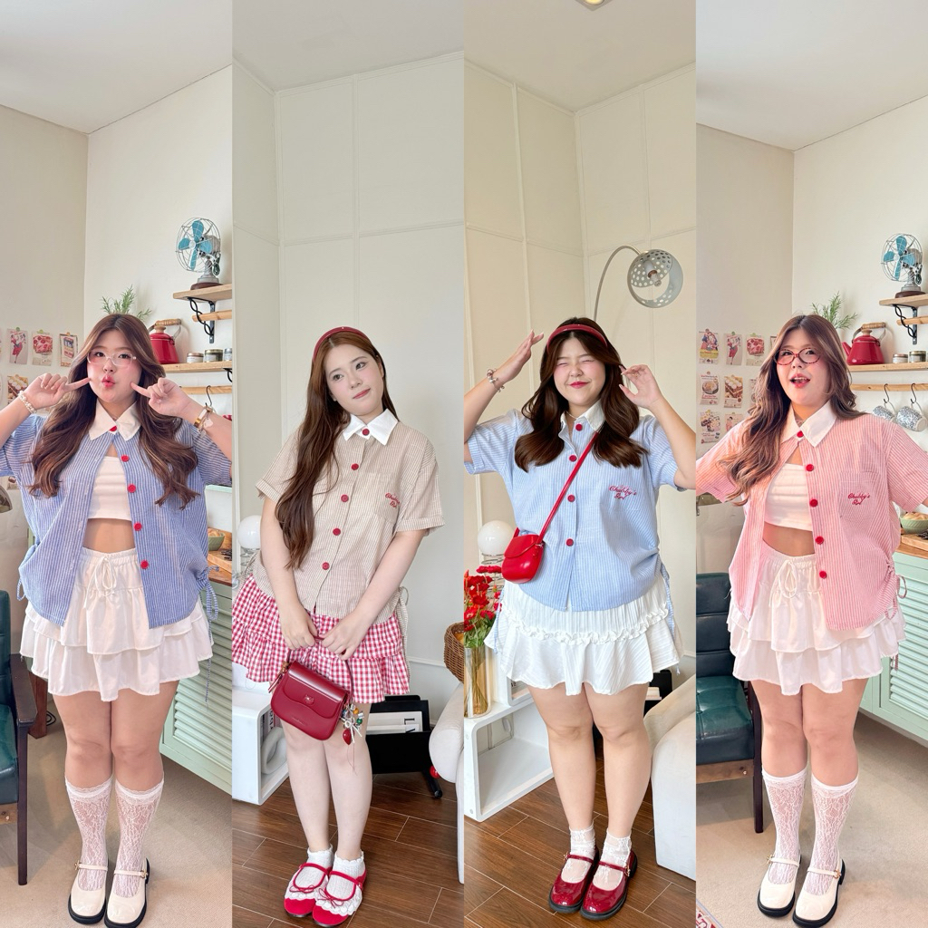 illit chubby stripe shirt top💙✨”เสื้อเชิ้ตริ้วสุดปังที่สาวอาวอวบไม่มีไม่ได้!“