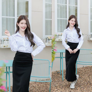 เสื้อนักศึกษาแขนยาวหญิง สีขาวนวล ขาวสว่าง ขาวโอโม่ SZ.32-48"