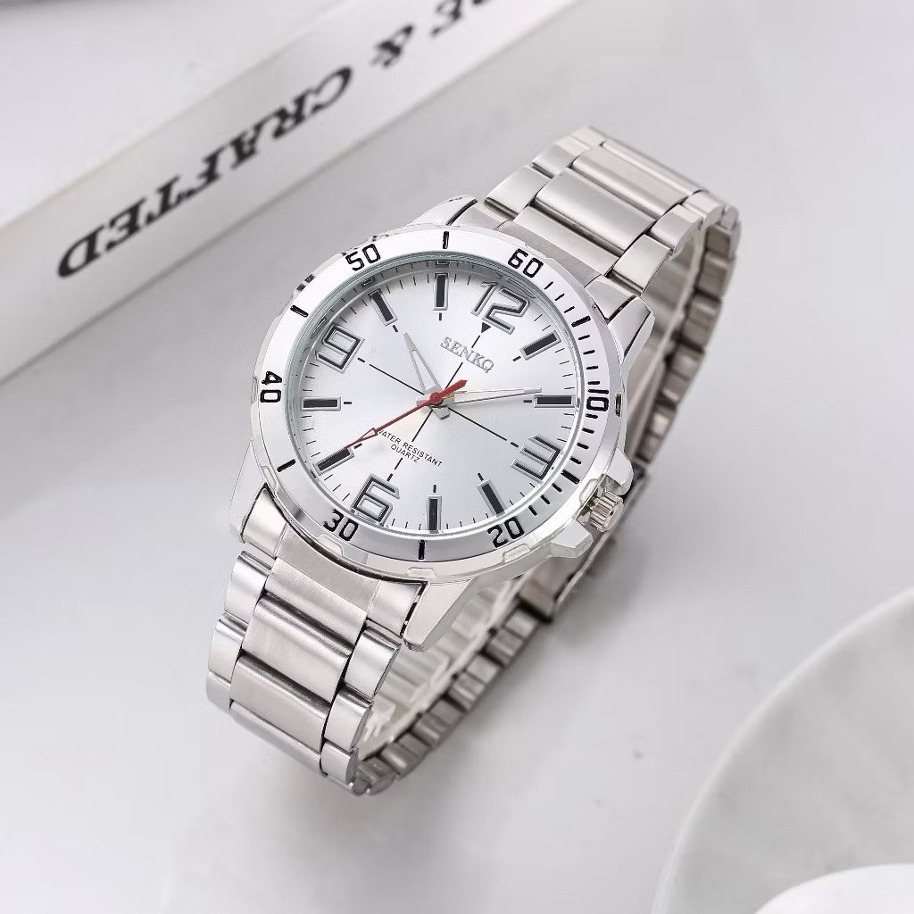 มีบริการส่งด่วน‼️ นาฬิกาข้อมือผู้ชาย Senkq แท้ นาฬิกาควอตซ์ สายสแตนเลส ตัดสายได้