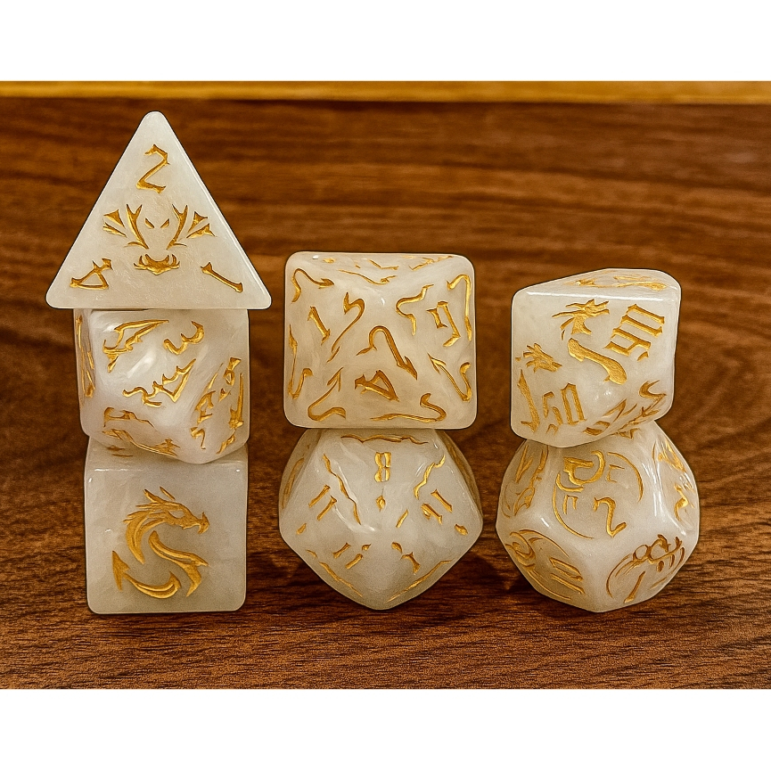 Pearl Dragonstone Dice Set of 7 | ลูกเต๋า Dice For DnD D&D MTG RPG TRPG เกมกระดาน บอร์ดเกม Game ไพ่ทาโรต์ Magic เมจิก