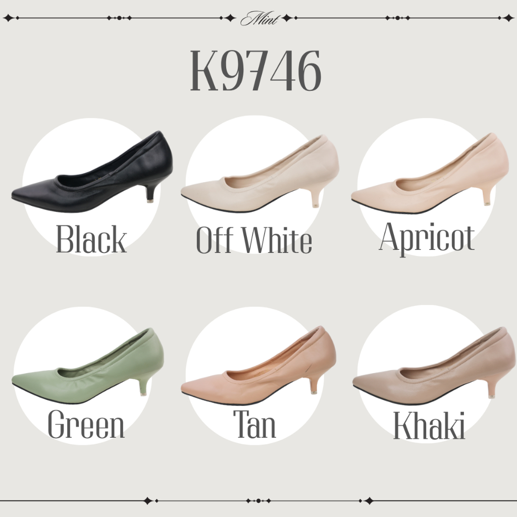 สินค้าพร้อมส่ง K9746 รองเท้าคัทชูหนังนิ่ม เย็บขอบรอบตัว ส้นแหลม1.5นิ้ว ใส่สบาย