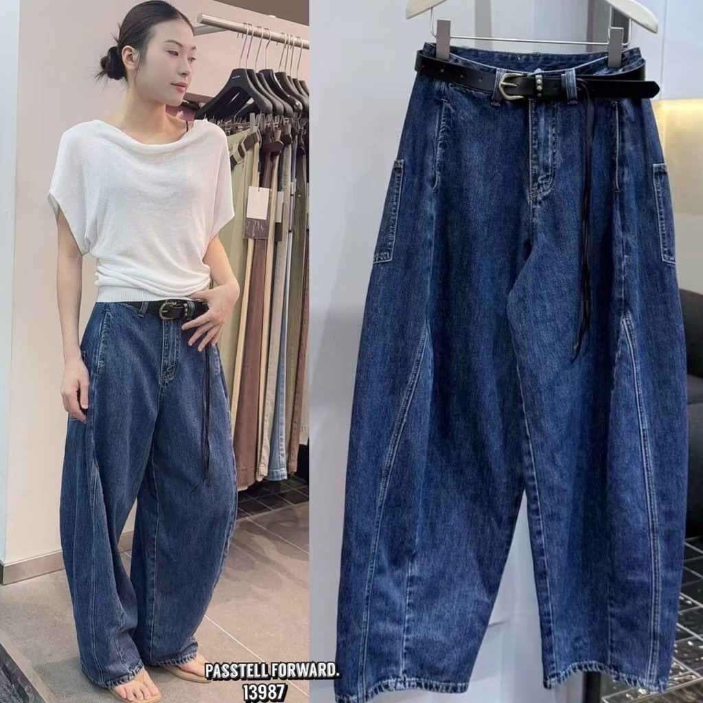 🇰🇷New🇰🇷  Korea darim baggy jeans With belt ยีนbaggyรุ่นนี้ทรงสวยมาก ดีเทลทรงบอลลูนพอง ปลายขาแคบใส่สว