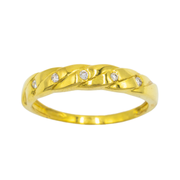 Happy Jewelry แหวนเชือกเรียบๆ ประดับเพชร 3 เม็ด แหวนเพชรแท้ ทองแท้ 37.5% (9K) ME666