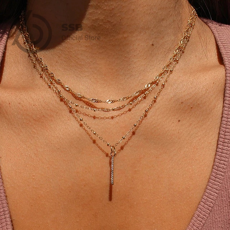 SSB เซ็ตสร้อยคอวินเทจสไตล์ยุโรป ชุบทอง ปรับขนาดได้ ของขวัญผู้หญิง B025