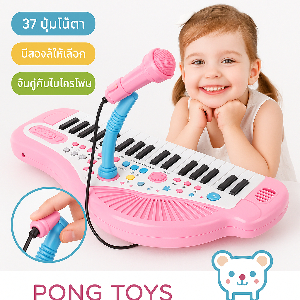 ของเล่นเด็ก เปียโนอิเล็กทรอนิกส์ 37 คีย์ มีไมโครโฟน ของเล่นเสริมพัฒนาการ เปียโนเด็ก ของเล่นดนตรี สำหรับเด็กเล็ก ⚠️ไม่มีถ
