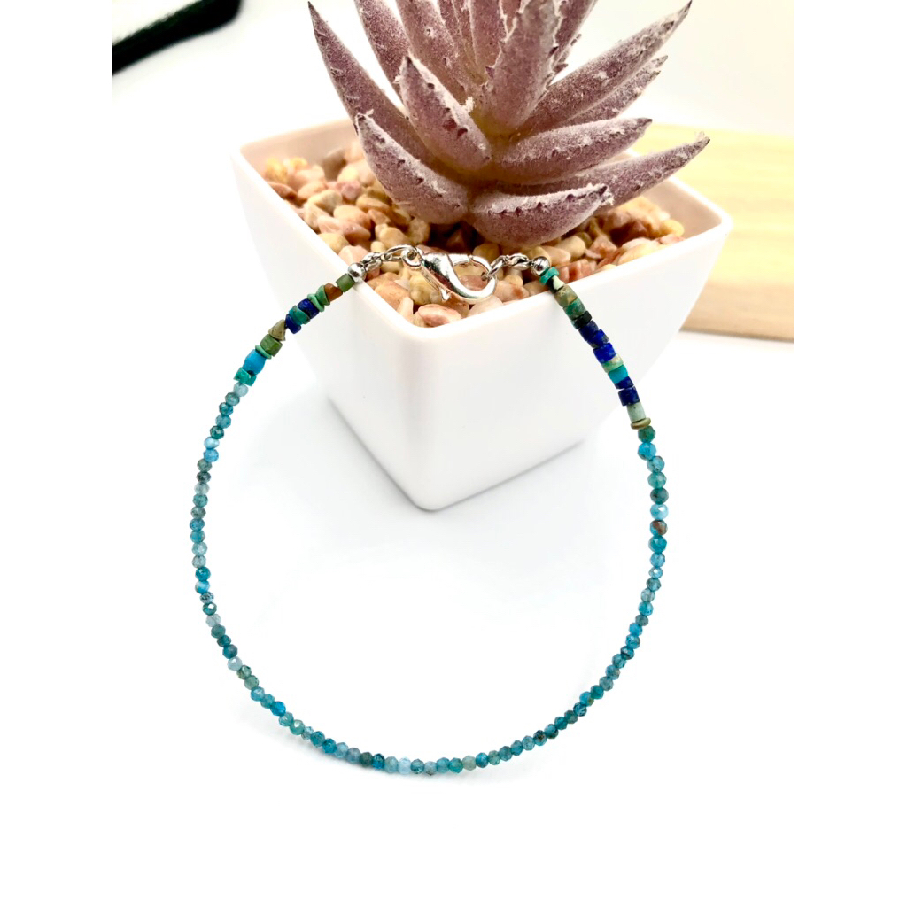 Natural Stone Blue apatite with turquoise handmade bracelet beautiful design🩵🤍🩵