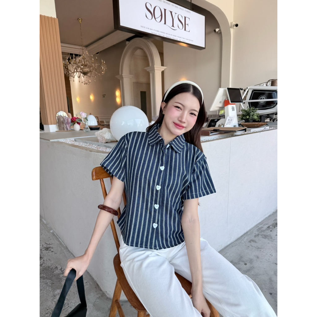 เสื้อเชิ้ตคอปก แขนตรง ผ้ายีนส์ -kn / VB0560 รูปที่ 6
