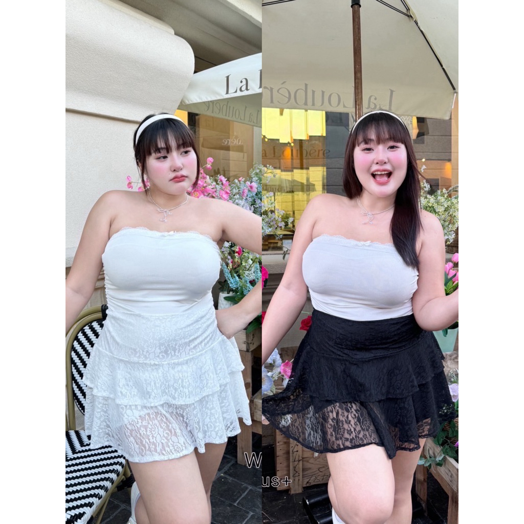 กระโปรงสั้น ผ้าลูกไม้ กระโปรงสาวอวบ เอว32-46นิ้ว - Walarat plus