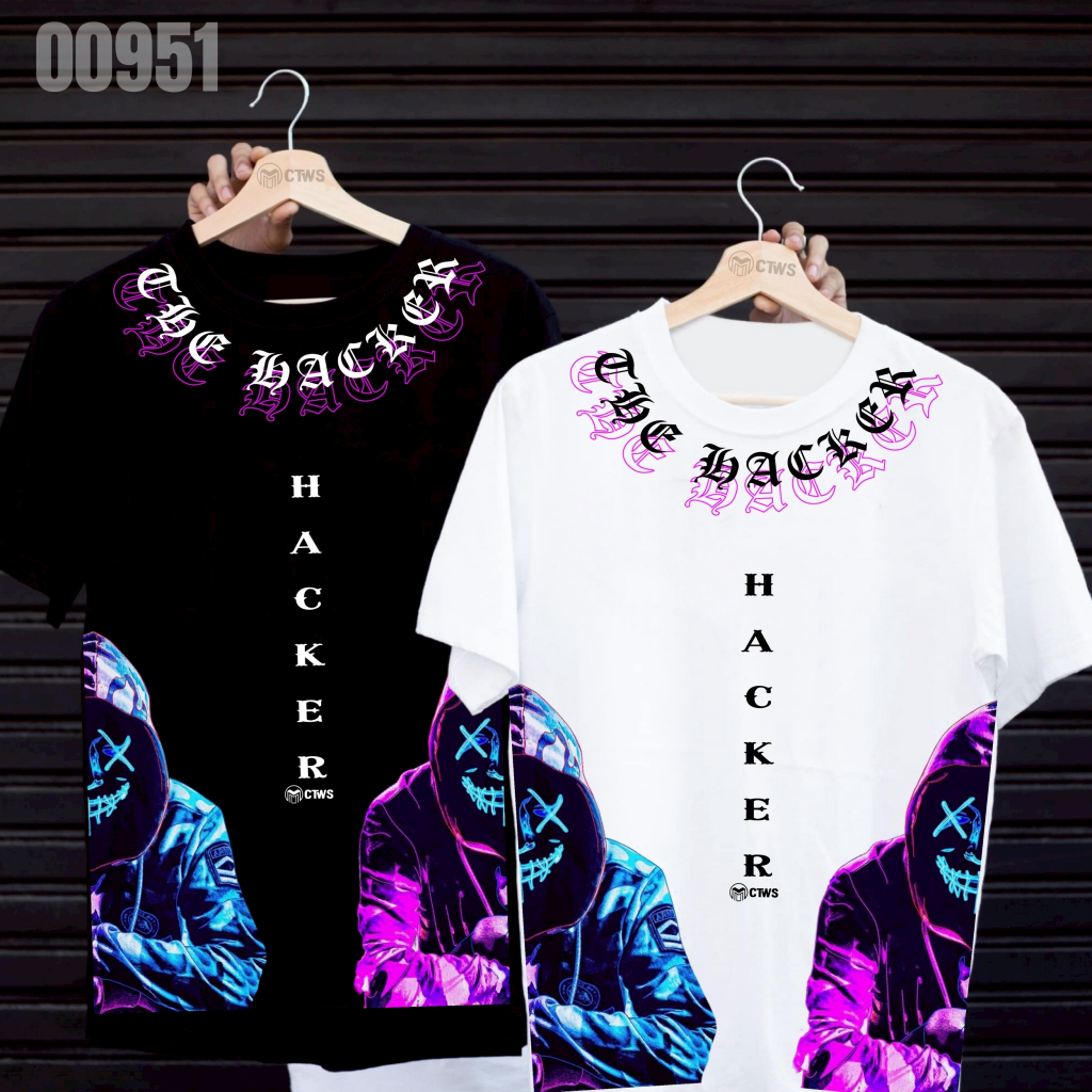 เสื้อยืดสกรีนลาย " THE HACKER " เสื้อยืดผ้า MICRO POLYESTER 100% เสื้อยืดผ้าไมโครโพลีเอสเตอร์ 100%