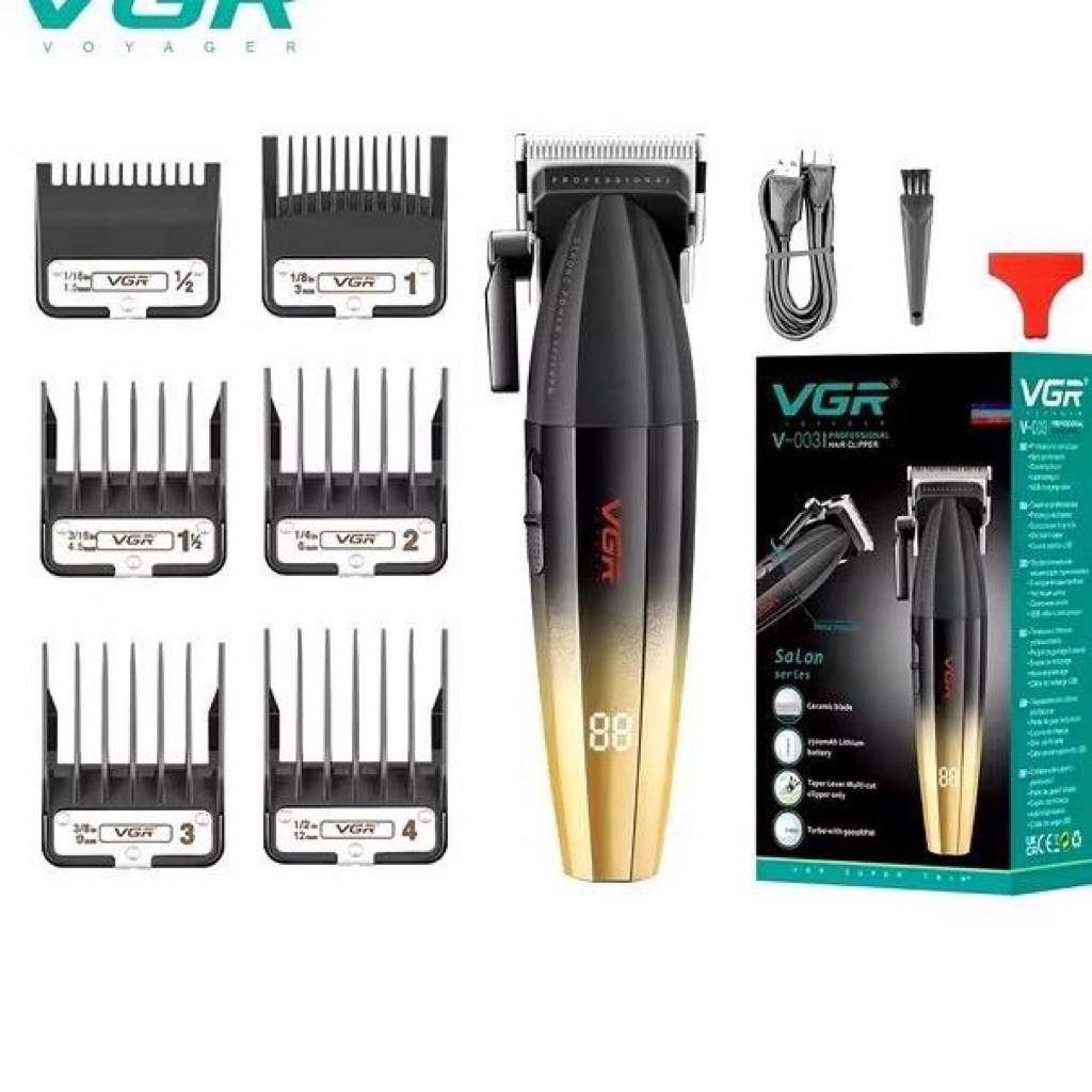 Vgr V-003 ปัตตาเลี่ยนตัดผมเซรามิค 9000 RPM อินเตอร์เฟซ USB โลหะ แบบมืออาชีพ สําหรับตัดผมผู้ชาย