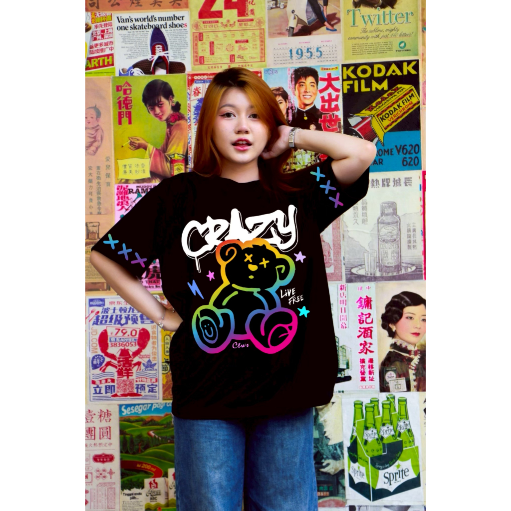 เสื้อยืดสกรีนลาย " CRAZY BEAR " เสื้อยืดผ้า COTTON 100% เสื้อยืดคอตตอน 100% เสื้อยืดผ้าฝ้าย 100%