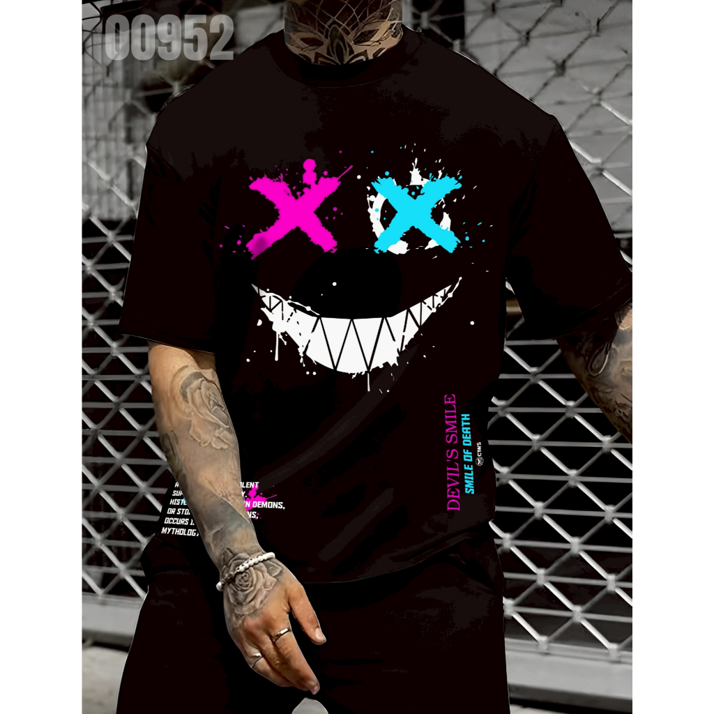 เสื้อยืดสกรีนลาย " DEVIL SMILE " เสื้อยืดผ้า COTTON 100% เสื้อยืดคอตตอน 100% เสื้อยืดผ้าฝ้าย 100%