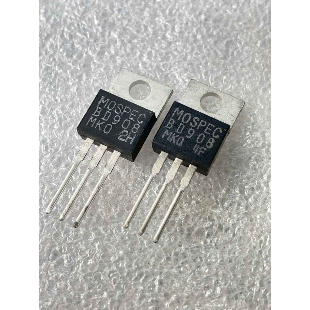 (แพ็ค1ตัว) BD908 T0-220 15A 60V Transistor PNP แบรนด์ MOSPEC bd908 BD 908 ทรานซิสเตอร์ TO220 15A60V 