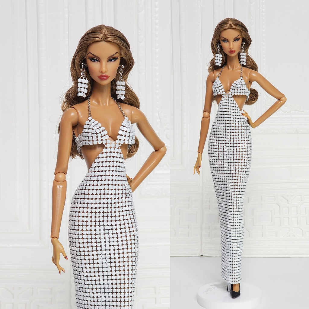 ชุดตุ๊กตา ทำมือ ตาข่ายโลหะสีขาว สำหรับบาร์บี้ Fashion Royalty Doll Barbie Silkstone Poppy Parker Nuf