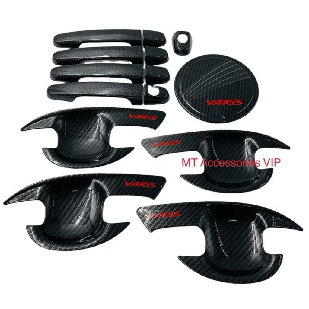 yaris ยาริส ปี2014-2016 เบ้ากันรอย ครอบมือจับ ครอบฝาถัง แคฟล่าโลโก้แดง#ยาริส