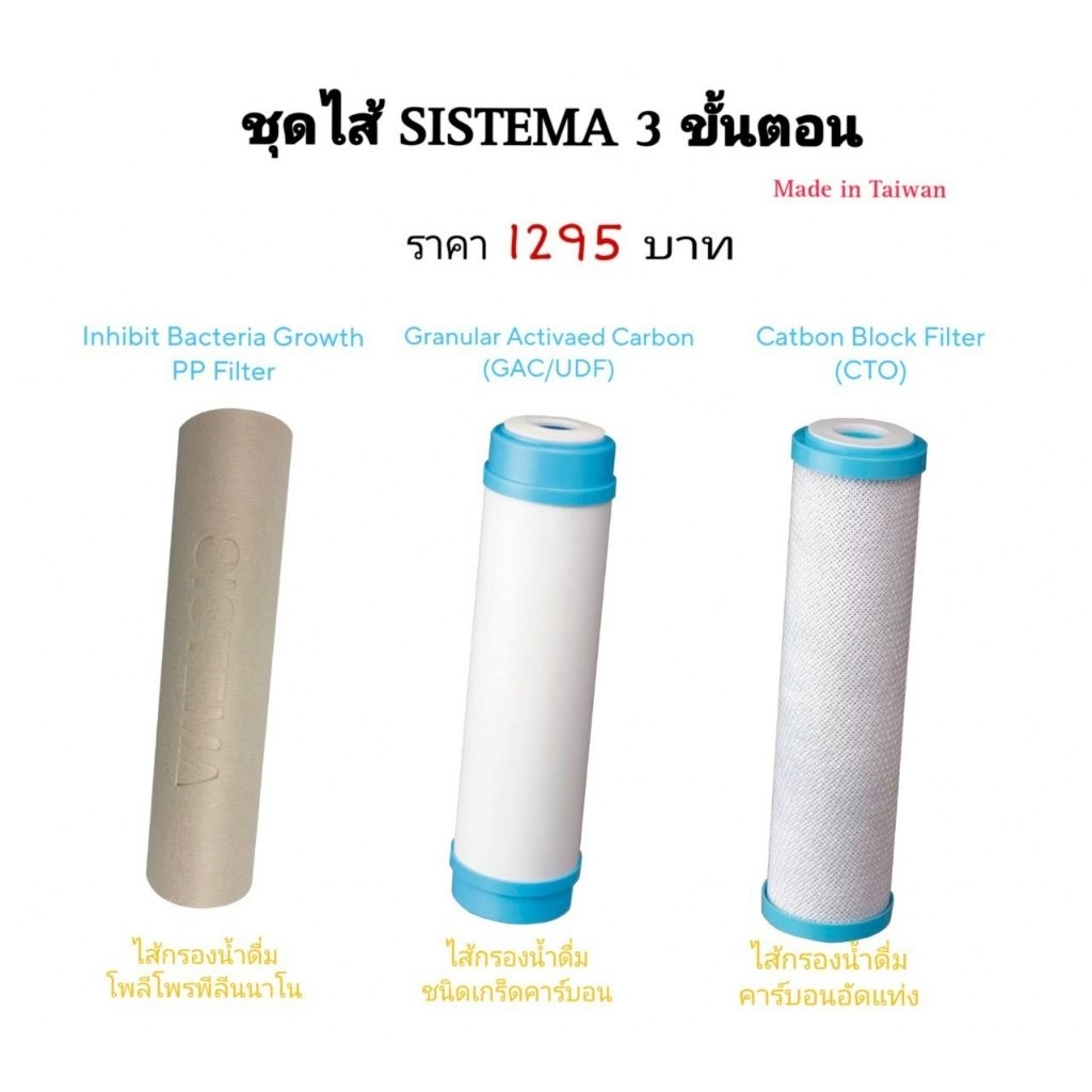 SISTEMA (TW) ชุดไส้กรอง สำหรับเครื่องกรองน้ำ 3 ขั้นตอน  รุ่น Premium (Made in Taiwan)